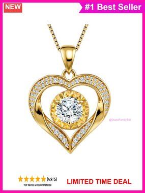 14k Gold Plated Heart Moissanite Pendant Necklace 1 Carat Sterling Silver